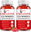 (2 Pack) Creatine Monohydraat Gummies Suikervrij Kauwbare Creatine voor het bouwen van spier, Boost Focus, sterkte, duurzaamheid, 5g Creatine Monohydraat Gummy voor mannen & vrouwen, 4X Sterker dan poeder Capsules