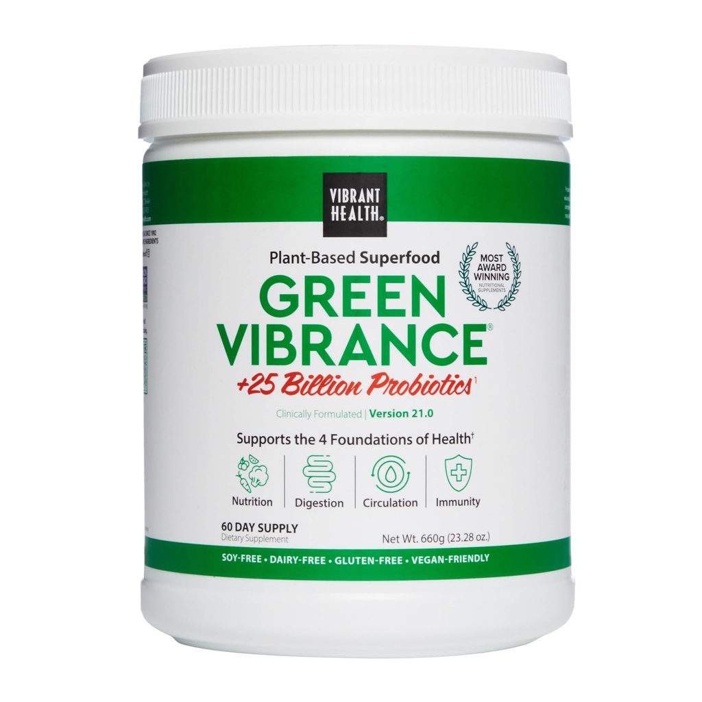 Vibrant Health, Green Vibrance, Vegan Superfood Powder, Boost Energy, 60 porties