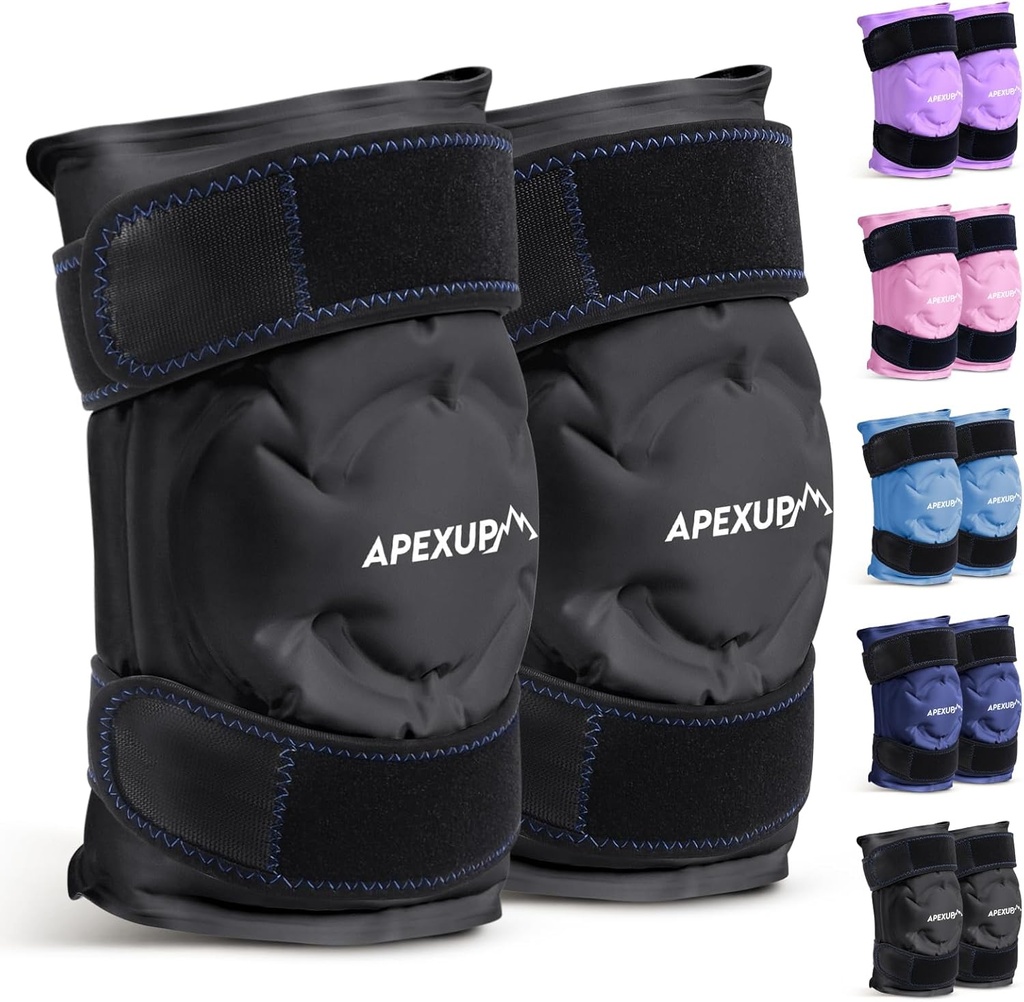 APEXUP Ice Pack voor Kniepijnverlichting, Grote Herbruikbare Wrap na Chirurgie, Flexibele Gel Cold Pack voor Verwondingen, Pijnverlichting voor Rug, Schouder, Elleboog, Enkel en Leg (Zwart, L, 2PK)