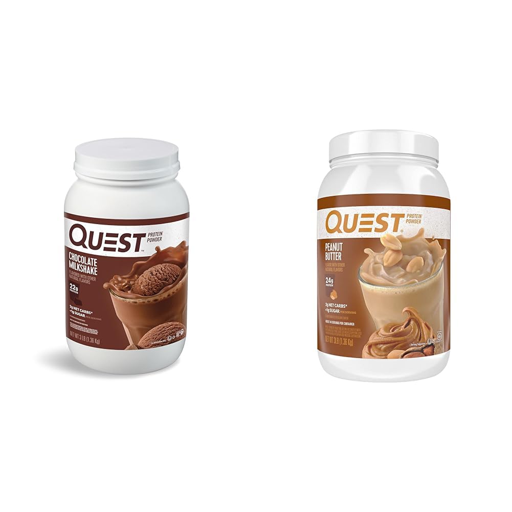 Quest Nutrition Chocolate Milkshake Proteïne Poeder, 22g Proteïne, 1g Suiker, Lage Carb, Glutenvrij, 3 Pond, 43 Servers & Pindakaas Proteïne Poeder, 23g Proteïne, 1g Suiker, Lage Carb, Glutenvrij