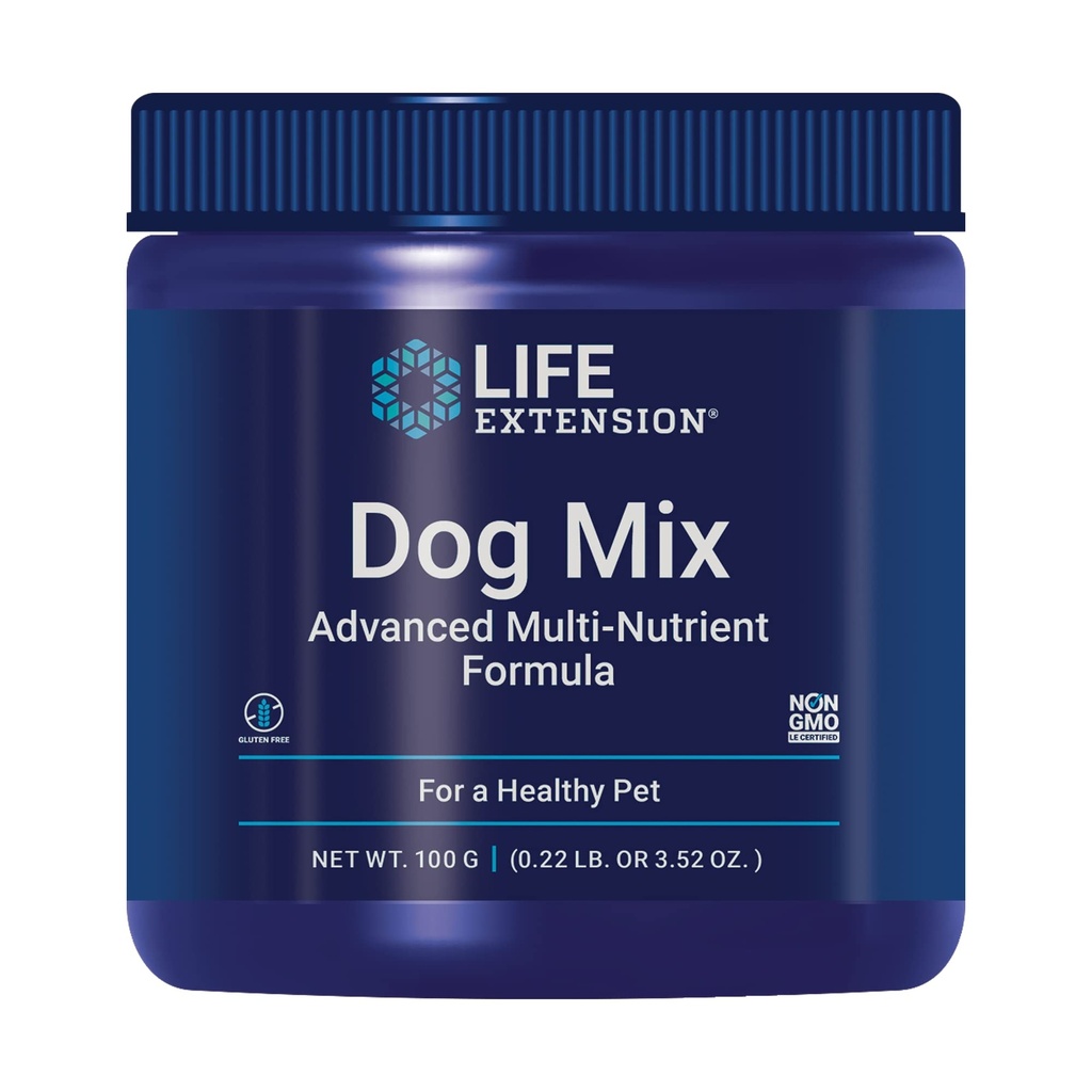 Life Extension Dog Mix, Dog Vitamins and Supplements, probiotics, L-carnitine, B12, folic Acid, Vitamin C, Vitamin E, Rosemary, Nutrient Absorption, Gluten-Free, Non-GMO, 60 Servings