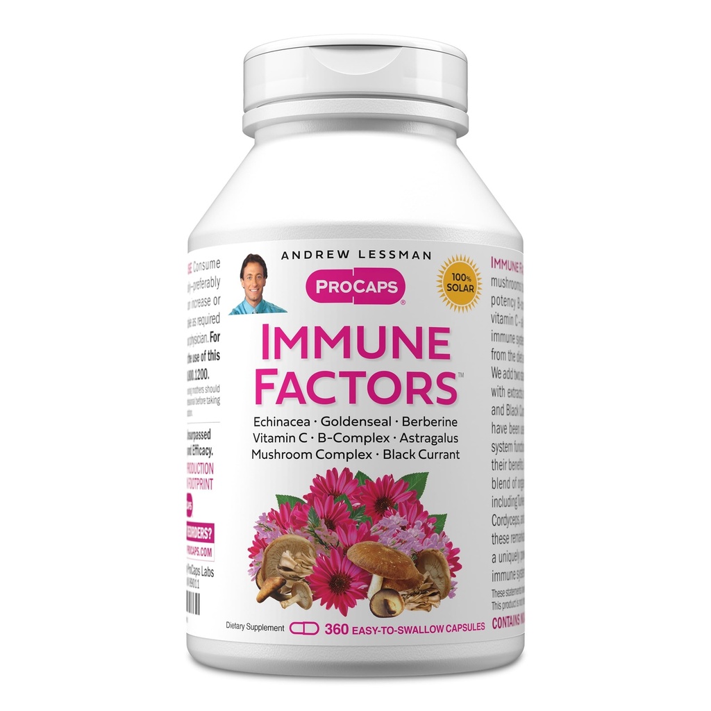 ANDREW LESSMAN Immune Factors 360 Capsules - Echinacea, Goldenseal, Vitamine C, Astragalus, Berberine, Mushroom Blend, Black Currant. Ondersteunt en bevordert immuunsysteem en natuurlijke verdediging