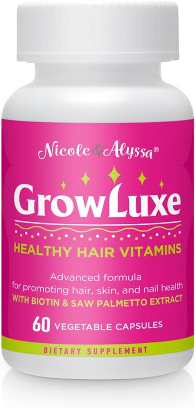 Nicole & Alyssa Growluxe Hair Skin and Nail Vitamin Supplement for Men & Women - 60 Vegetarische Capsules - Glutenvrij - Non-GMO - Made in The USA - Ondersteunt sterke nagels, haar en huid (Pack of 1)