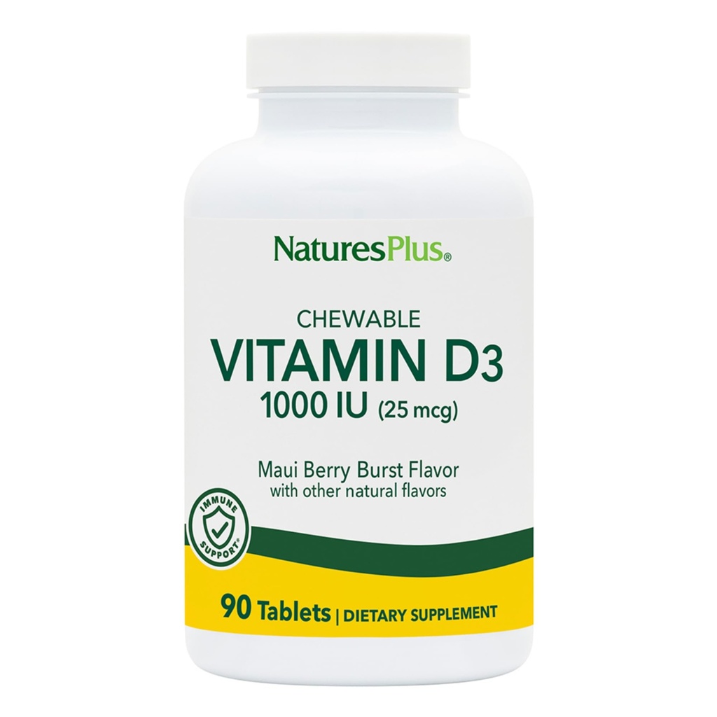 NaturesPlus Vitamine D3 (1000 IE) - 90 Kauwtabletten, Maui Berry Burst Smaak - Vegetarisch, Glutenvrij - 90 porties