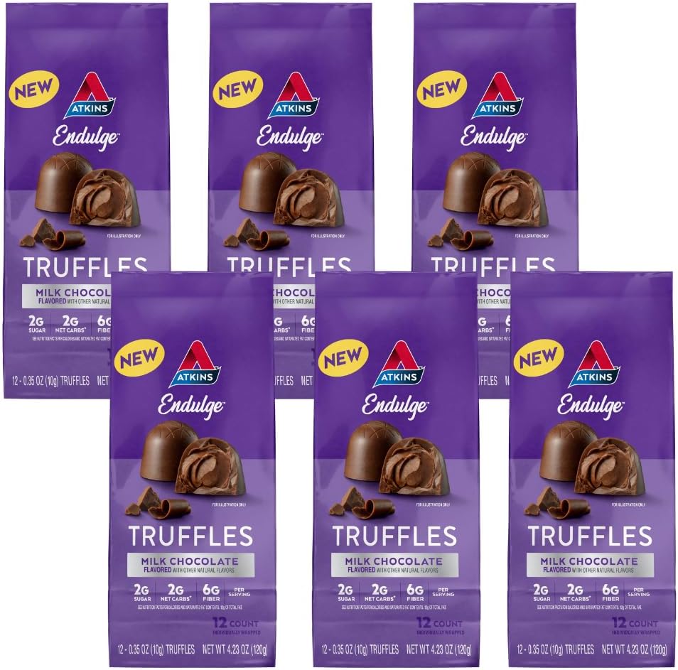 Atkins Endulge Milk Chocolate Truffels, Low Sugar, Low Carb, Keto Friendly, 6 Pack (12 Truffels Elke Pack)