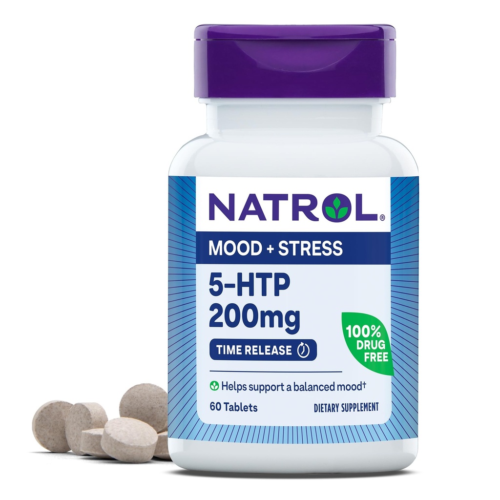 Natrol 5-HTP 200mg, Dieetsupplement helpt een Balanced Mood ondersteunen, 60 Time Release Tablets, 60 Day Supply