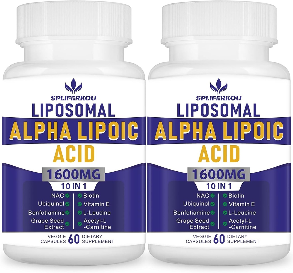 Liposomal Alpha Lipoïnezuur 1600 mg per portie Alpha lipoïnezuur Voedingssupplementen voor antioxidant Gezondheid, Energie en Metabolisme-Gluten Free&Non GMO 120 Capsules