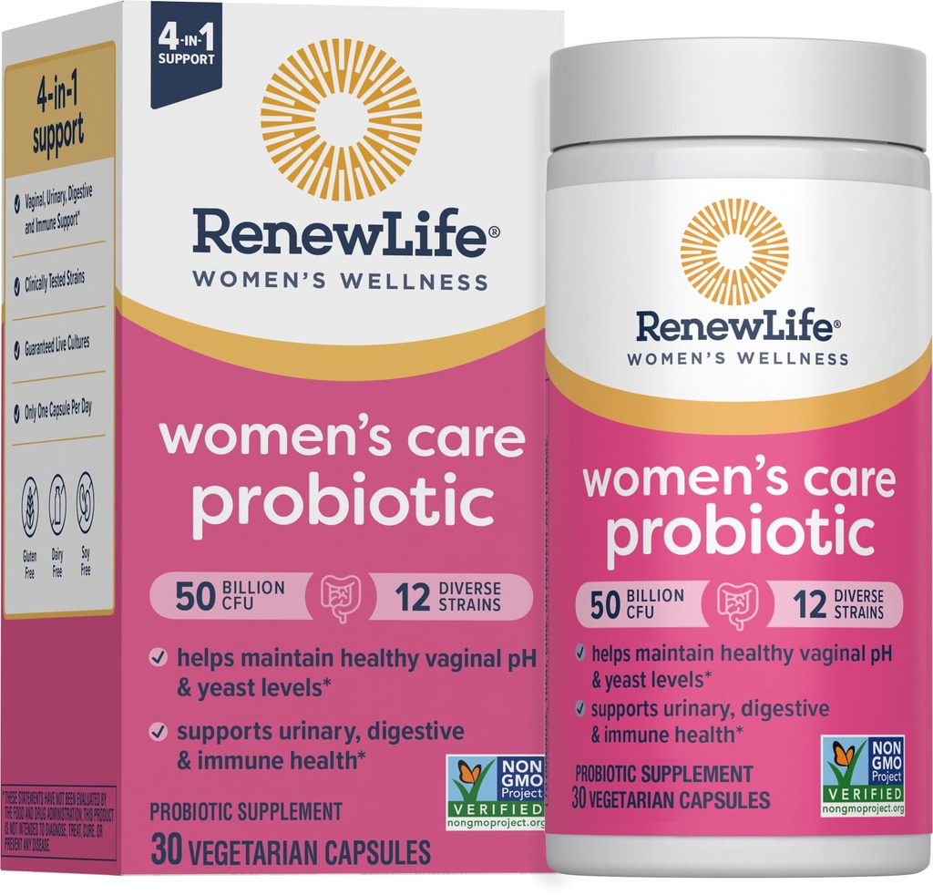 Renew Life Women's Probiotic Capsules, 50 miljard CFU Gegarandeerd, Ondersteunt pH-balans, Vaginale, Urinaire, Digestieve en Immune Health(2), L. Rhamnosus GG, Zuivel, soja en Glutenvrije, 30 Tellen