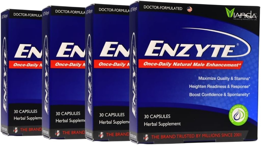 Enzyte® Natuurlijke Male Enhancement Bundle voor kwaliteit en uithoudingsvermogen met Aziatische Ginseng, Ginkgo Biloba, Grape Seed Extract, Horny Goat Weed - 4 Pack Bundle