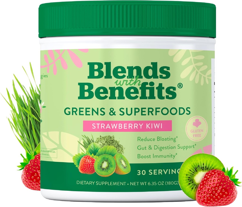 360 Voeding Blends with Benefits Super Greens Powder w/Probiotica, Digestieve Enzymen, Suiker & Glutenvrij, Plant Based Superfood Drink Mix for Gut Health, Bloating, Immunity, Algehele gezondheid, 6,35 oz