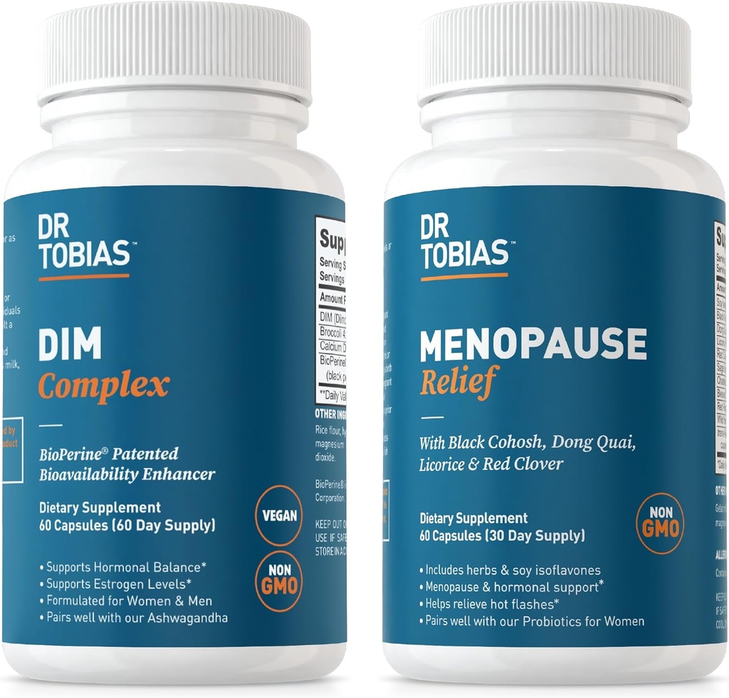 Dr. Tobias Menopauze Relief en DIM Complex - Ondersteuning Hormonale Evenwicht en Menopauzale Comfort, Non-GMO