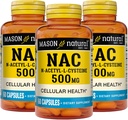 Mason Natura NAC N,Acetyl,L,Cysteine 500 mg, 6 maanden Levering, Ondersteunt Normale Cellulaire Gezondheid, Immuun Systeem Booster voor Algemene Wellness, 3 Pack