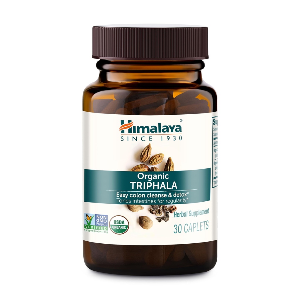 Himalaya Organic Triphala - Digestief gezondheidssupplement voor Colon Cleanse & Occasional Bloating and Constipatie Relief - USDA Organic, Vegan, Non-GMO, Glutenvrij, 688 mg, 30 Caplets