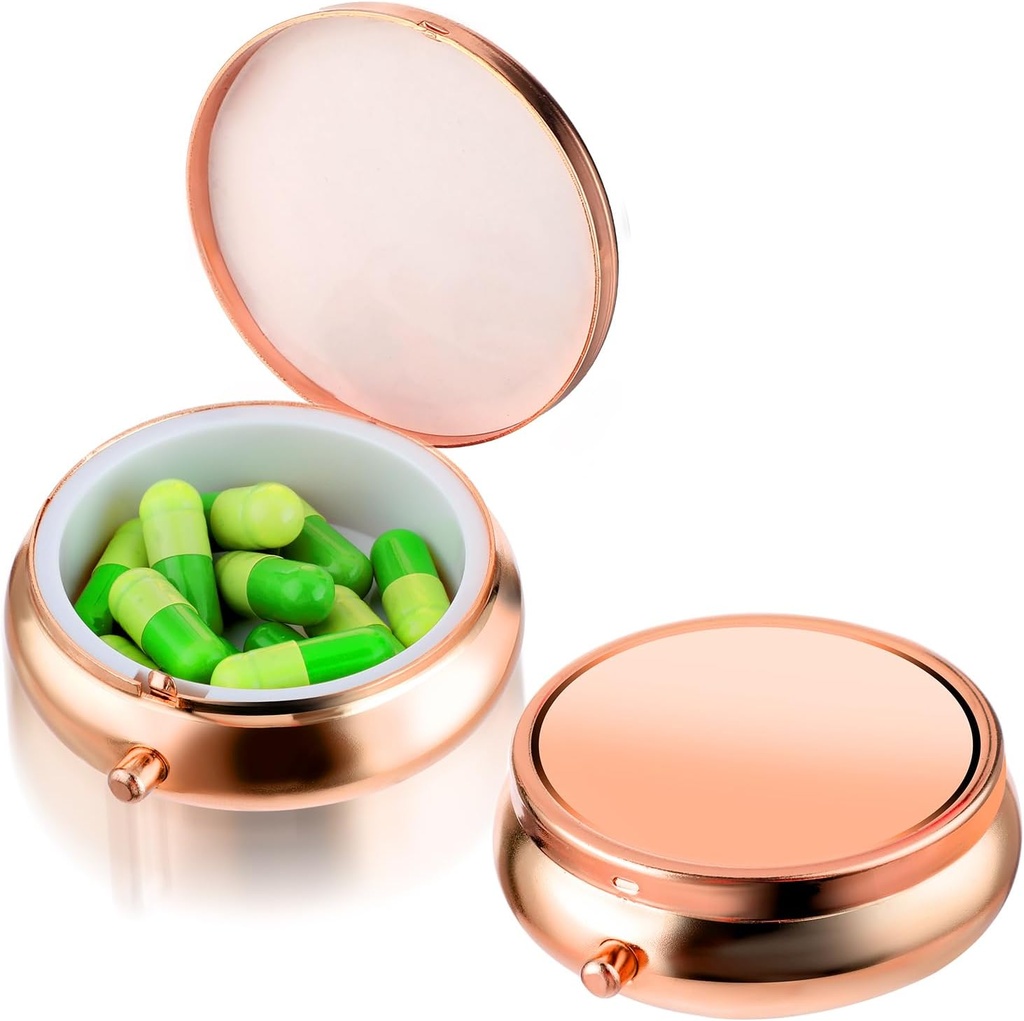 Pill Box schattig kleine pil Box voor portemonnee & Pocket Medicine Organisator Travel Pillbox waterdichte pil geval metalen pil Container houder voor vitaminen, visolie, supplementen (Rosegold)