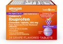 Basic Care Kinderen Ibuprofen Kauwtabletten 100 mg, druivensmaak, pijnstiller en koortsreducer (NSAID), voor pijnlijke keel, tandpijn, hoofdpijn en meer, 24 Tellen