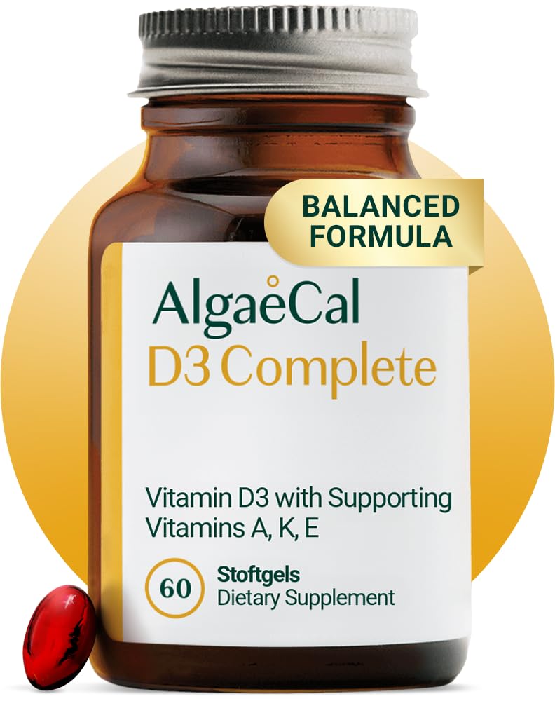 ALGAECAL 4-in-1 Vitamine D3 K2 Complete - ADK vitaminesupplement, verbeterde immuunondersteuning en botgezondheid met D3 K2, A, & E - Wellness & bottensterkte in het hele lichaam, 60 gemakkelijk doorslikken Softgels, Made in USA
