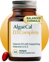 ALGAECAL 4-in-1 Vitamine D3 K2 Complete - ADK vitaminesupplement, verbeterde immuunondersteuning en botgezondheid met D3 K2, A, & E - Wellness & bottensterkte in het hele lichaam, 60 gemakkelijk doorslikken Softgels, Made in USA