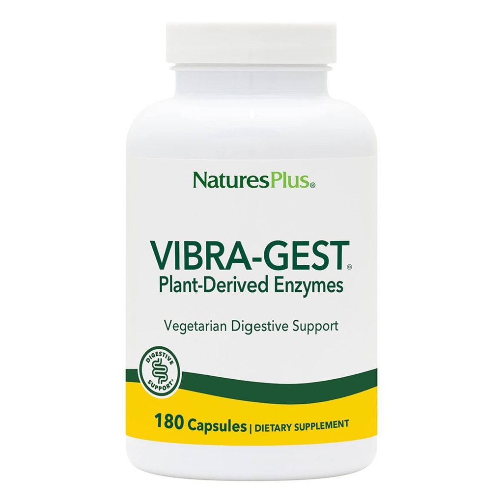 NaturesPlus Vibra-Gest - 180 Capsules - Vegetarian Digestive Support Supplement with Probiotics, Live Fruit & Vegetable Enzymes - Natural Live Cultures - 180 Servings