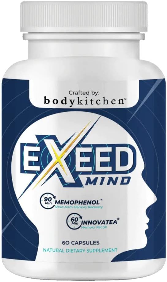 Body Kitchen EXEED Mind Crafted Ondersteunt geestelijke helderheid, cognitieve functie, met Memofenol, Lutemax 20/20, InnovaTea, Veggie Caps, 60 Tellen