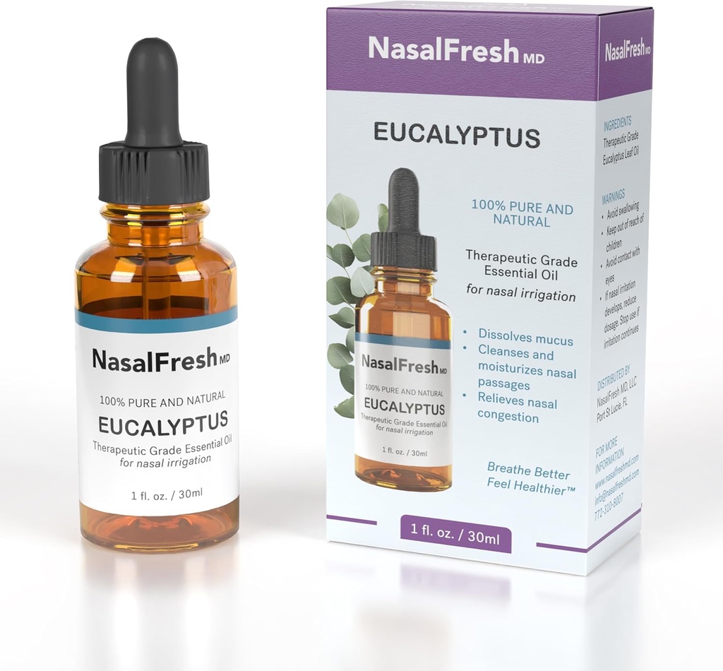 NASALFRESH MD - Eucalyptus Essential Oil - Nasal Irrigation - Congestie Relief - Nasal Wash Additive - High Grade Essential Oil - Cleanses & Moisturizes Nasal Passages - 1oz