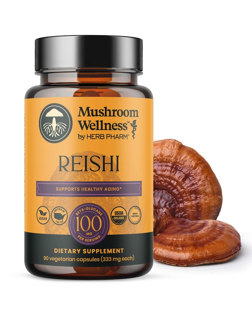 Mushroom Wellness Reishi Mushroom Capsules, met Biologische Rode Reishi Voor Immune Ondersteuning, Traditionele Zenuwstelsel Ondersteuning & Cardiovasculaire Gezondheid, 90 Vegan Capsules*