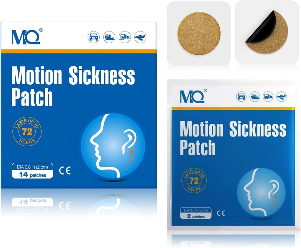 MQ 84ct Beweging Ziekte Patches Non Drowsy, Zeeziekte Patches voor Cruise Travel Essentials, Waterdichte Patch Achter Oor voor Auto Vliegtuig Hoogte Ziekte, Lang Laatste 72H