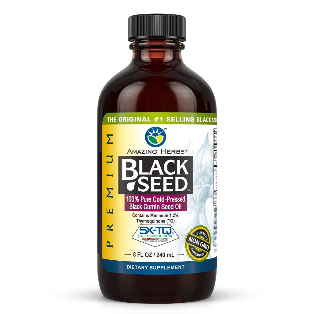 Verbazingwekkende kruiden Premium Black Seed Oil - Glutenvrij, Niet GGO, Cold Pressed Nigella Sativa Aids in Digestive Health, Immune Support, Hersenfunctie - 8 Fl Oz