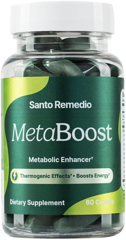 Santo Remedio MetaBoost, Dieetsupplement, Metabole Enhancer, Biedt een Thermogene Effect, Verhoogt Calorie Burn, Groene thee (thermogeen), Chroom en Calcium, 60 tabletten, Vegetarisch