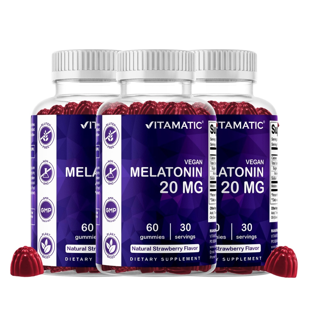 Vitamatic Melatonine 20 mg Gummies voor volwassenen, 30 porties - 60 Vegetarische Gummies - Non-Habit Forming Supplement