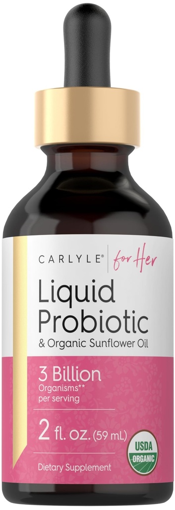 Carlyle Liquid Probiotic for Women 2 fl oz met biologische Zonnebloemolie 3 miljard actieve Organismen dieetsupplement voor haar