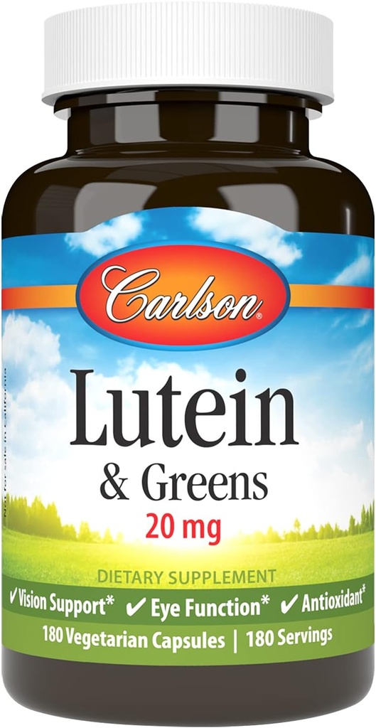 Carlson - Lutein & Greens, 20 mg, Vision Support & Eye Function, Antioxidant, 180 Vegetarische Capsules