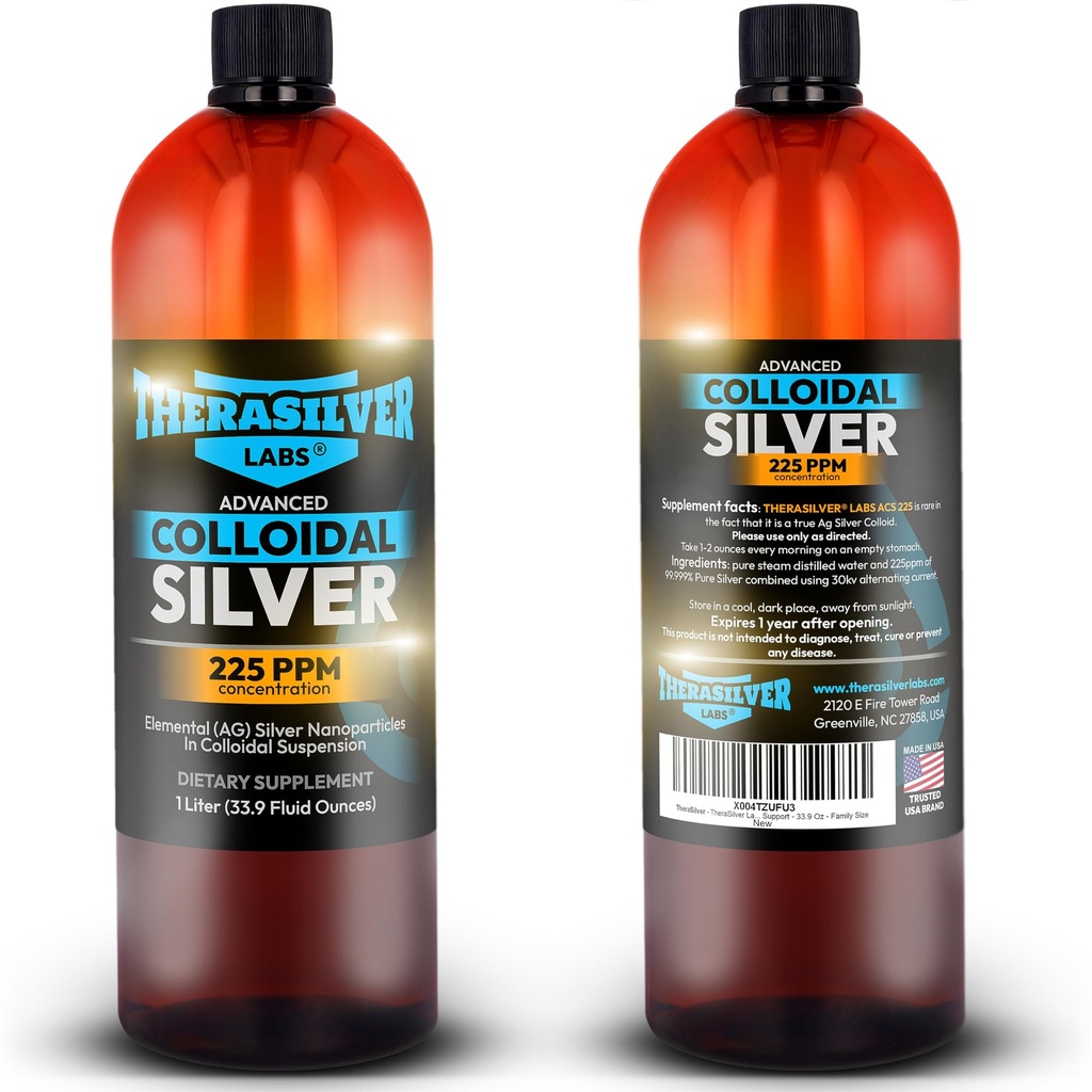 TheraSilver-TheraSilver Labs ACS 225-Advanced Collective Silver Liquid-225 PPM-Pure Bioactive Nano Particles for Immune Support-32 Oz-Family Size