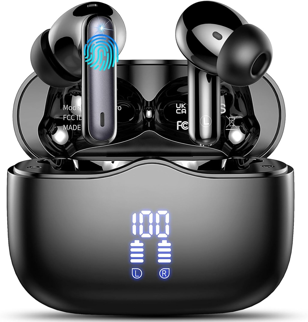 Draadloze oordopjes, Bluetooth 5.3 Hoofdtelefoons in het oor met 4 ENC Noise Cancelling Mic, HiFi Stereo Deep Bass Draadloze oortelefoons 40H Playtime, in-Ear Ear Earbud Bluetooth Dual LED Display IP7 Waterdicht, USB-C