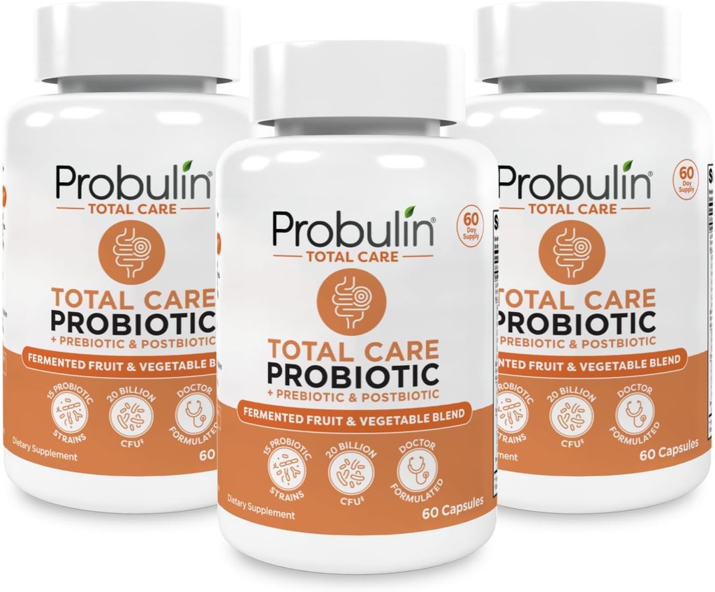 Probulin Total Care Pre + Pro + Postbiotica, 20 miljard CFU, 60 Vegan Capsules (verpakking van 3)