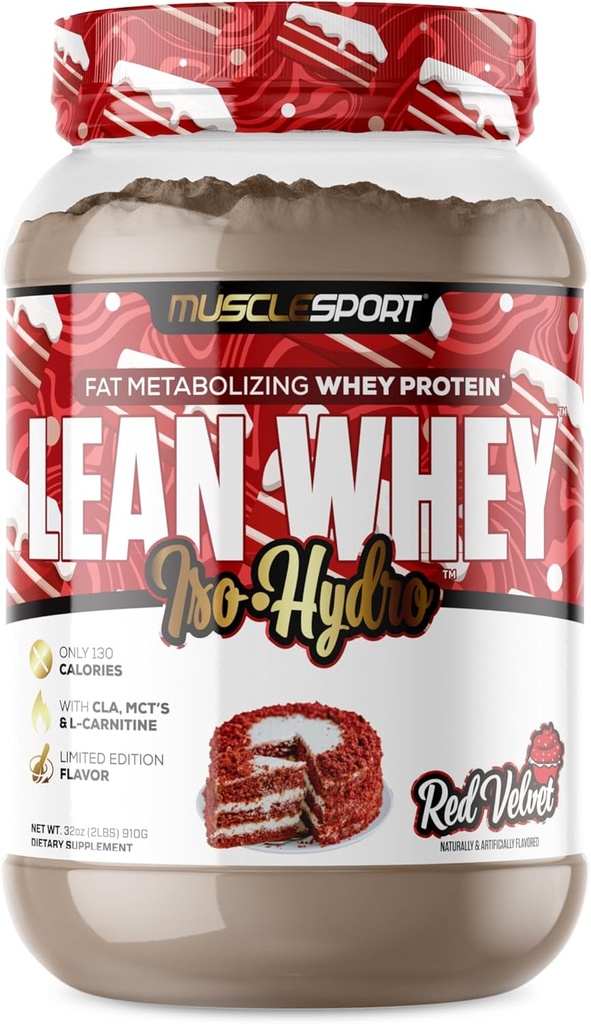 Musclesport Lean Whey RevolutionTM Protein Powder - Wei Protein Isolaat - Low Calorie, Low Carb, Low Fat, Incredible Flavors - 25g Proteïne per Scop - 2lb Red Velvet
