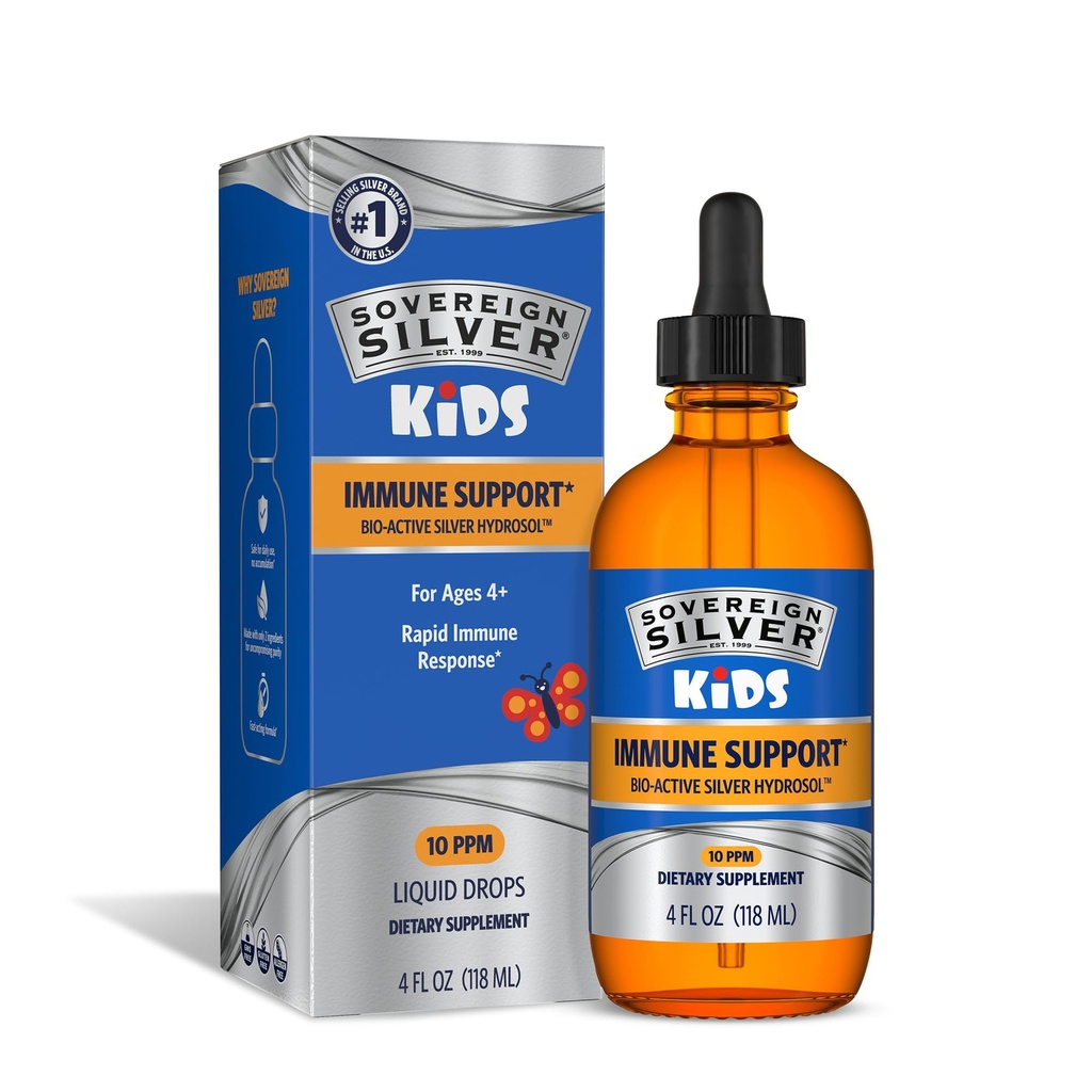 Sovereign Silver Kids Immune Support - Collective Silver, Bio-Active Silver Hydrosol, 10 ppm, Liquid Dropper, 4 Fl Oz, (118 ml)