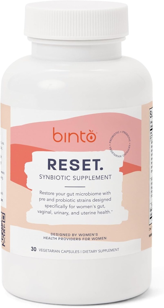 Binto Reset Synbiotic Advanced Pre and Probiotic Supplement for Women - Supports Digestive Health, Boosts Immunity, and Promotes a Healthy Balance of Gut Flora (30-Day Supply)