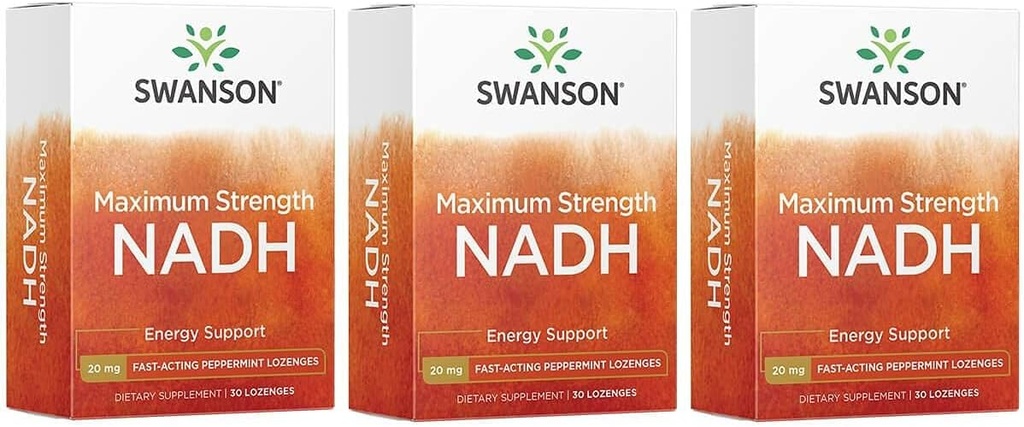 Swanson Maximale sterkte NADH - Snelwerkende Peppermint Lozenges om de ondersteuning van hersenen Gezondheid en energie te bevorderen - Vitamine B3 Co-enzym om vermoeidheid te helpen bestrijden - (30 tabletten, 20 mg elke) 3 Pack