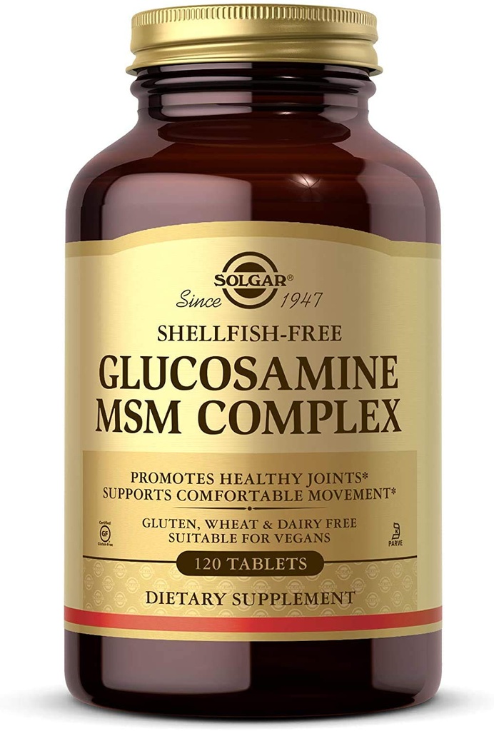 Solgar Glucosamine MSM Complex, 120 tabletten - Bevordert gezonde gewrichten - Ondersteunt bereik van beweging en flexibiliteit - Ondersteuning Collageen - Schelpvisvrij - Glutenvrij, Zuivelvrij, Kosjer - 40 porties