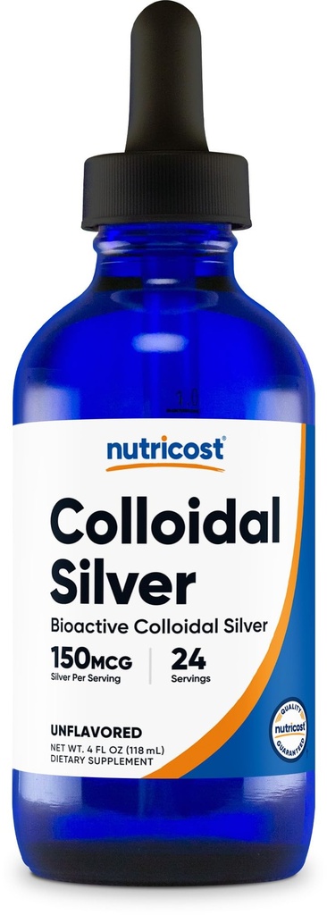 Nutricost Colloïdaal Zilver 4oz - Kobaltblauwe glazen flessen, Bio-Active Colloïdaal Zilver