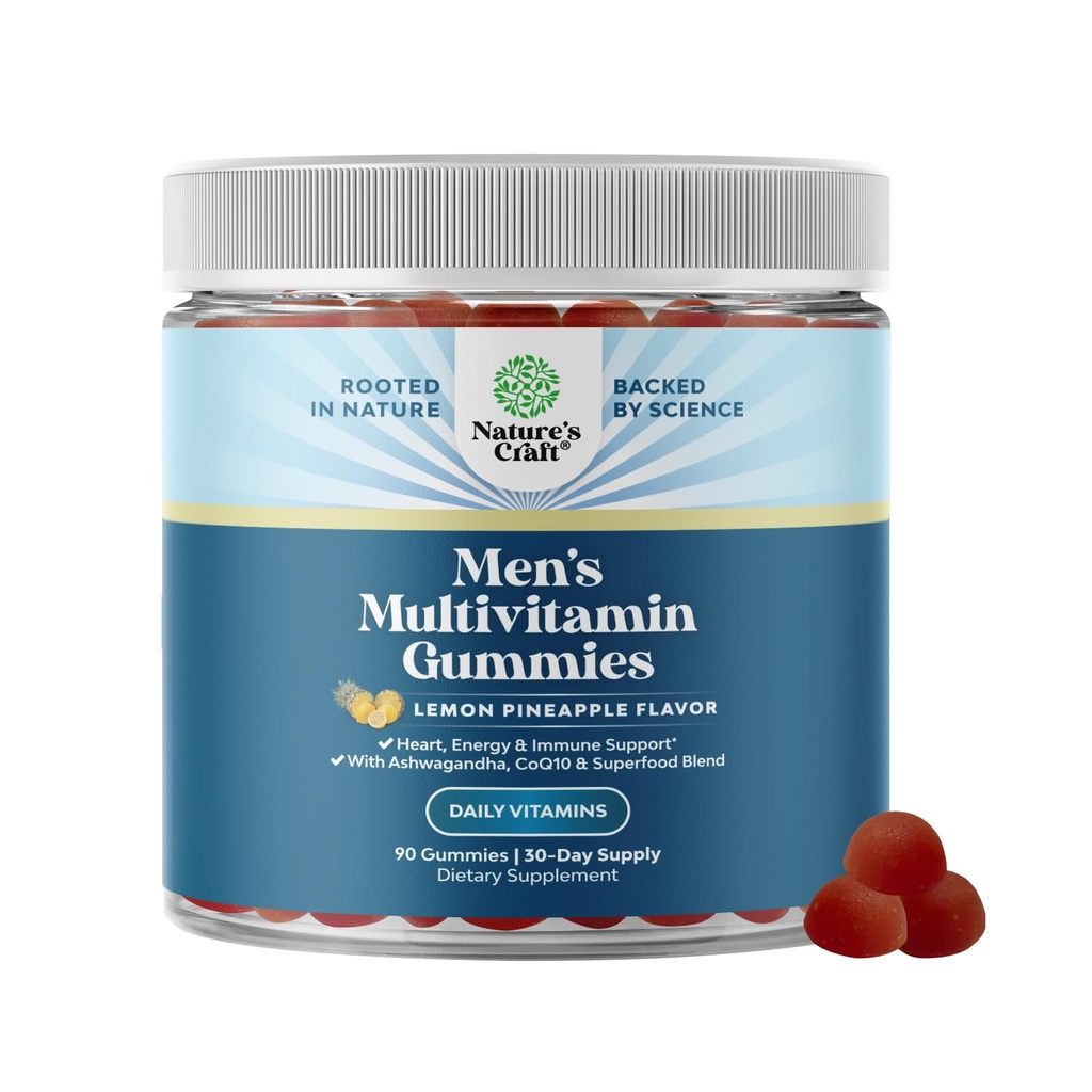 Natures Craft Mannen Multivitamine Gummies met Superfood Complex - Dagelijkse Multivitamine voor mannen Gummies met CoQ10 en Ashwagandha voor energie en Immune Ondersteuning - Volwassen Gummy Essential Minerals