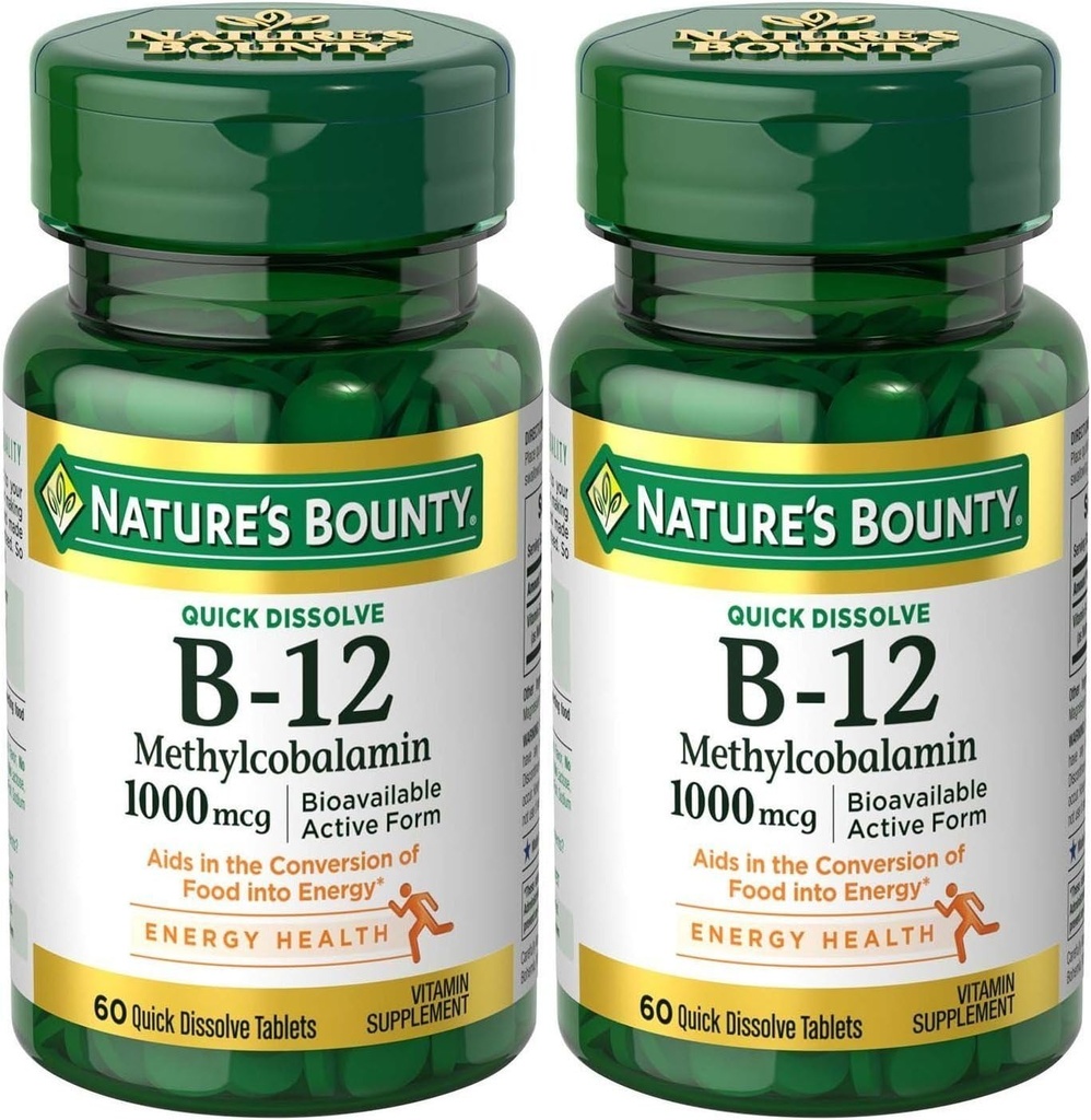 Natures Bounty Methylcobalamine B12 Microlozenge Tablets, 1000 mcg, 120 Tellen), 60 Tellen (pakket van 2)