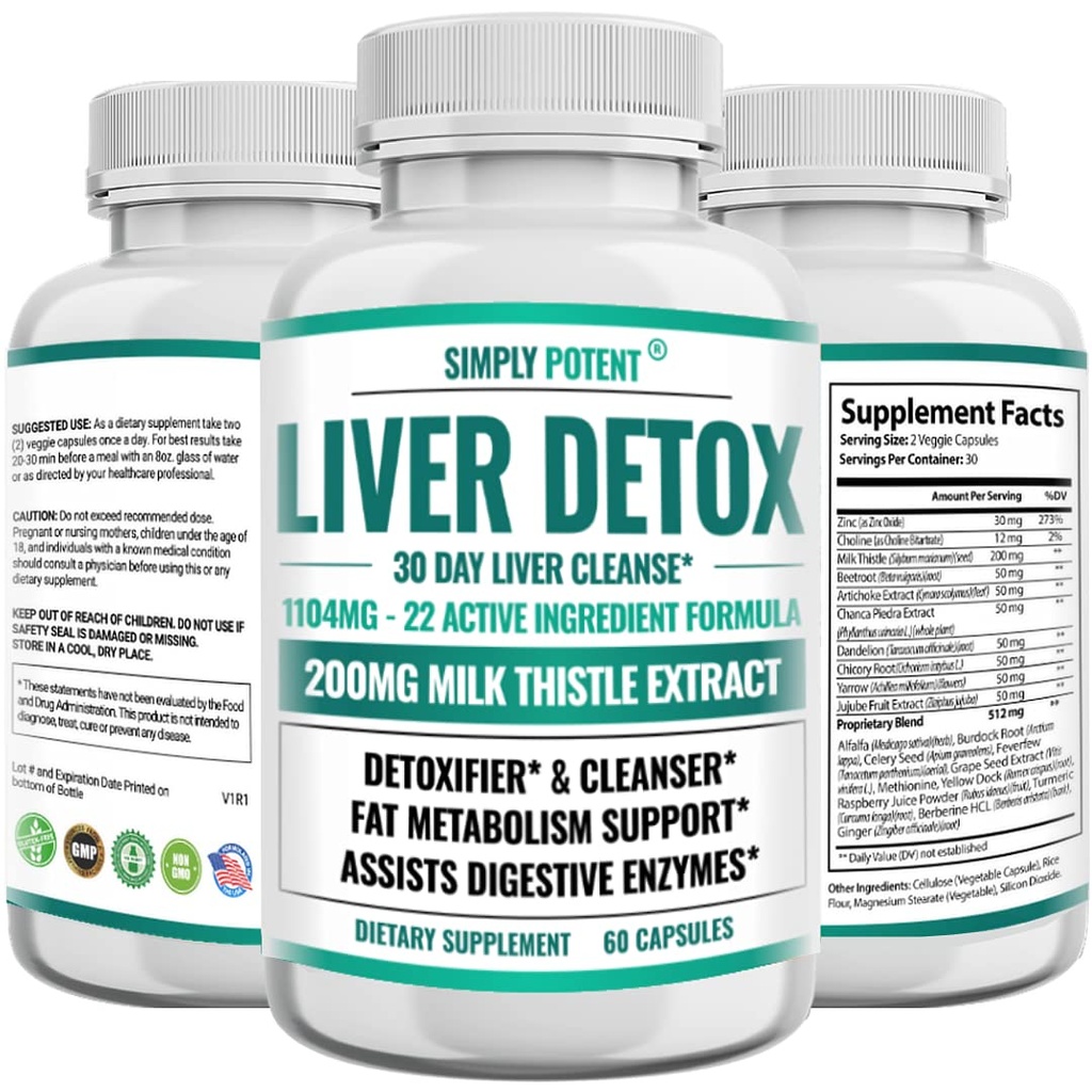 Liver Cleanse Detox & Repair Supplement, Artichoke Extract Liver Health Formula w 22 Herbs for Liver Support, Liver Detox Cleanse Pills - Milk Thistle Dandelion Turmeric Ginger Beet Zinc, 60 Capsules