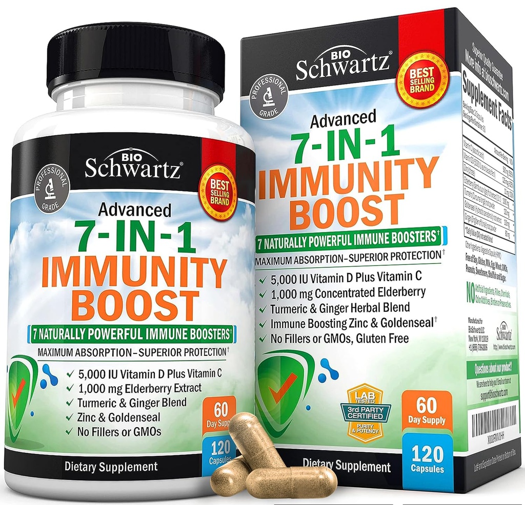Immuun Ondersteuning Supplement met Zink Vitamine C Vitamine D 5000 IE Vlierbessen Ginger D3 Goldenseal - Dr Goedgekeurd Immuniteit Vitaminen voor Volwassenen Vrouwen en Mannen - Natuurlijke Immuun Systeem Booster Defense -120ct