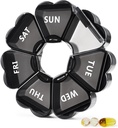 MOLN HYMY grote pil Organizer 7 Dag, Mooie Weekly Pill Box Case, Leuke Girly Medicine Dispenser Container voor Vitamine, Gummy, Medicatie, Supplement (zwart)