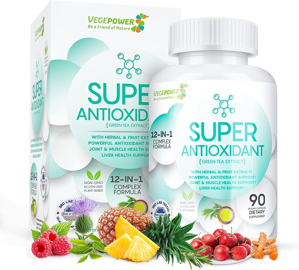 Groene thee Extract met druivenzaad, melkdistel - Antioxidant & Immuunsupplement, Krachtig Kruidenextract Blend - Huidverzorgingsondersteuning, Glutenvrij, Non-GMO - 90 Vegan Capsules