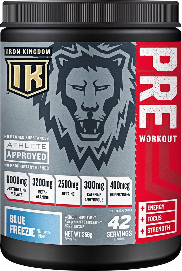 Iron Kingdom Pre Workout Powder for Men & Women Caffeine, Beta Alanine & Aminos for Intense Focus Endurance & Pump - Preworkout Energy Drink Powder Natural Blue Freezie - 42 Servings