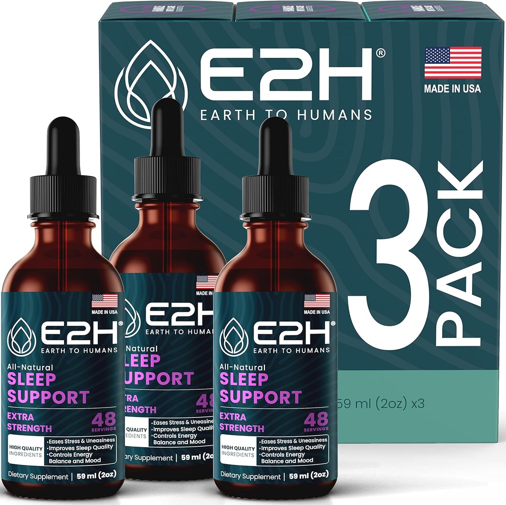E2H Natural Sleep Aid - Liquid Melatonine met kamille, Theanine - Slaap beter, Dieper, Langer - Veganistisch, GGO-vrij - Biedt stress Relief (3 flessen)