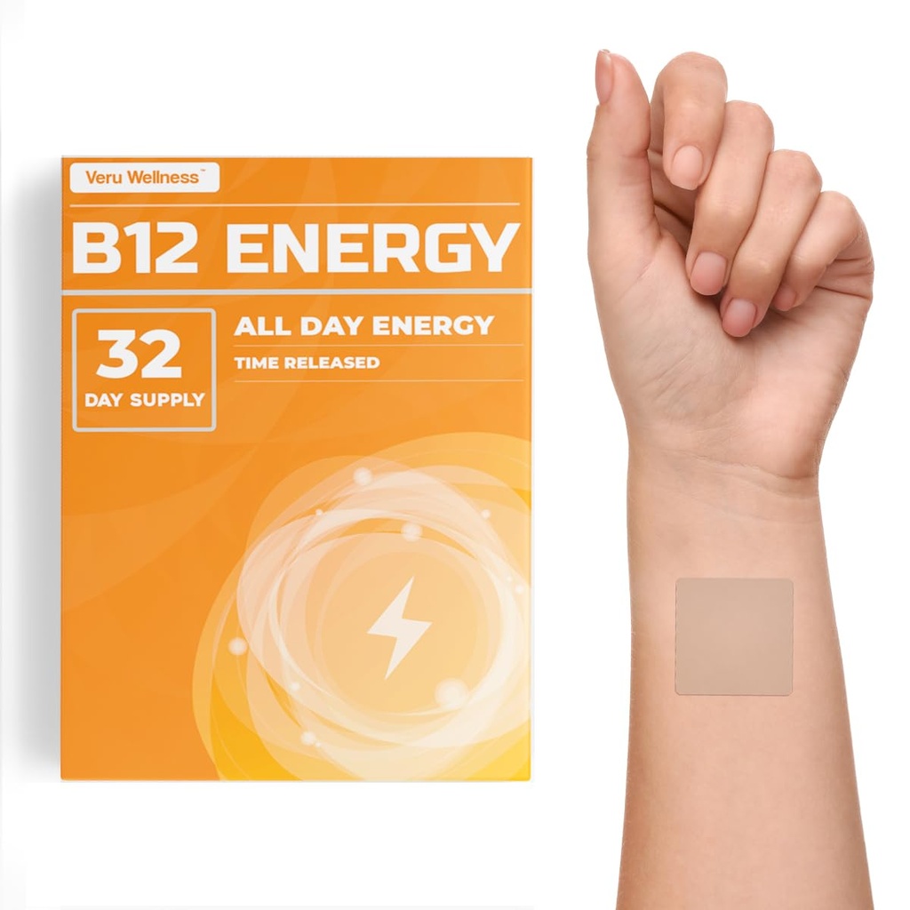 Veru Wellness B12 Energy Patch - Energie, Focus - B12, C, B6, IJzer, Guarana en Garcinia Cambogia - Extern Alleen gebruiken- 32 Tellen