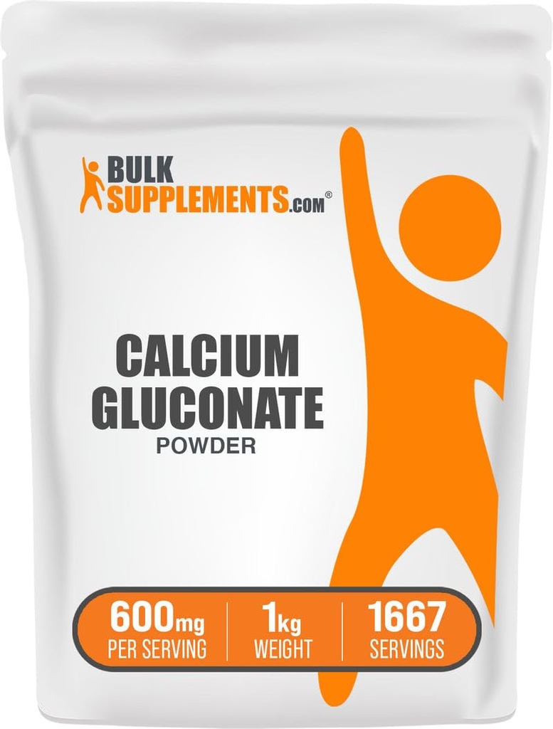 BulkSupplements.com Calcium Gluconaatpoeder - Calciumsupplement, gemakkelijk geabsorbeerd - ongearomatiseerd en glutenvrij, 600mg per portie, 1kg (2,2 lbs) (verpakking van 1)